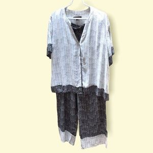 Donna Karan Pajamas Set Pants Wide Leg Set Women’s Sz XL Button Down Top